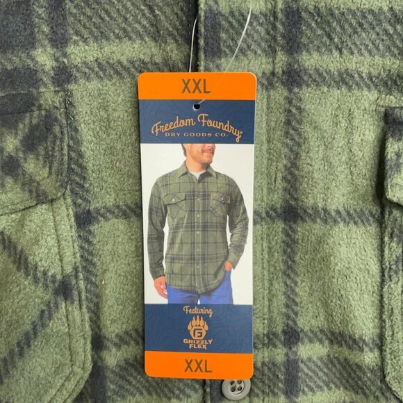 NEW Freedom Foundry Men's  XXL Green Plaid Grizzly Flex Fleece Shirt Stretch - Picture 9 of 10
